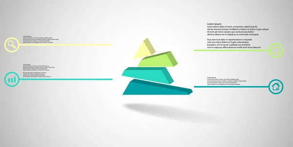 3D illustratie infographic sjabloon met reliëf driehoek willekeurig verdeeld over vier verschoven delen — Stockvector