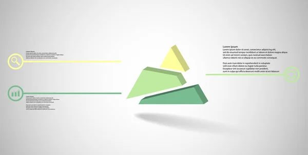 Plantilla de infografía de ilustración 3D con triángulo en relieve dividido aleatoriamente en tres partes desplazadas — Vector de stock