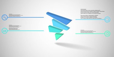 3D illüstrasyon İnfografik şablon ile kabartmalı üçgen rasgele bölünmüş dört bölünür parçalar