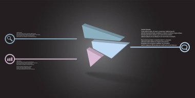 3D illüstrasyon İnfografik şablonu ile kabartmalı üçgen rasgele bölünmüş üç parçaya bölünmüştür