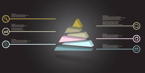 3D illustratie infographic sjabloon met reliëf driehoek willekeurig verdeeld over zes verschoven delen — Stockvector