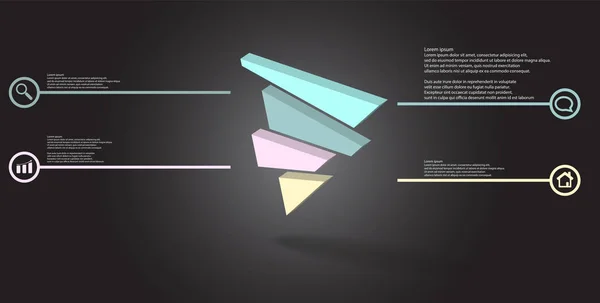 Инфографический шаблон 3D иллюстрации с тисненым треугольником, случайным образом разделенный на четыре смещенные части — стоковый вектор
