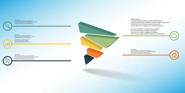 3D illustratie infographic sjabloon met reliëf driehoek willekeurig verdeeld over vijf verschoven delen — Stockvector