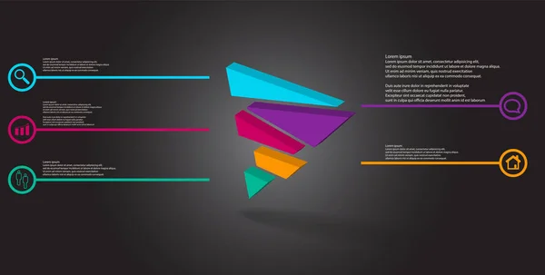 Modèle d'infographie d'illustration 3D avec triangle en relief divisé aléatoirement en cinq parties décalées — Image vectorielle