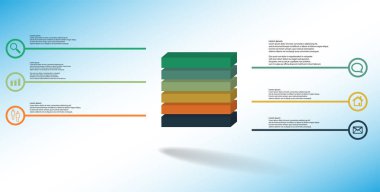 Kabartmalı küp altı bölüme bölünmüş 3d illüstrasyon infografik şablonu