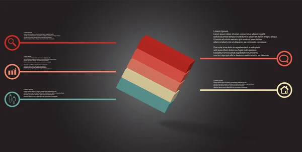 3D illustratie infographic sjabloon met reliëf kubus Askew gerangschikt verdeeld over vijf delen — Stockvector