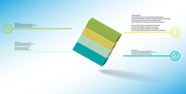 Kabartmalı küp askew dört bölüme bölünmüş düzenlenmiş 3d illüstrasyon infografik şablonu