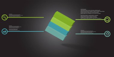 Kabartmalı küp askew dört bölüme bölünmüş düzenlenmiş 3d illüstrasyon infografik şablonu