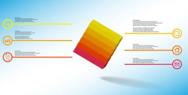 Kabartmalı küp askew altı bölüme bölünmüş düzenlenmiş 3d illüstrasyon infografik şablonu