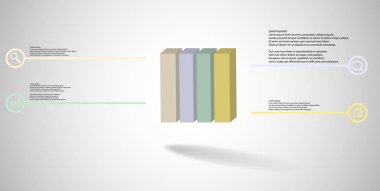 Kabartmalı küp dikey dört bölüme bölünmüş 3d illüstrasyon infografik şablonu