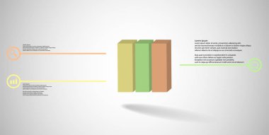 Üç bölüme bölünmüş kabartmalı küp ile 3d illüstrasyon infografik şablonu