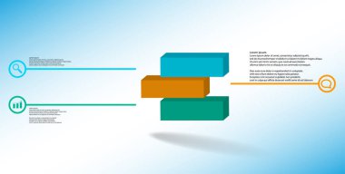 Kabartmalı küp üç kaydırılmış parçalara bölünmüş 3d illüstrasyon infografik şablonu