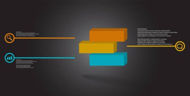 Kabartmalı küp üç kaydırılmış parçalara bölünmüş 3d illüstrasyon infografik şablonu
