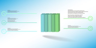 Kabartmalı küp dikey beş bölüme bölünmüş 3d illüstrasyon infografik şablonu