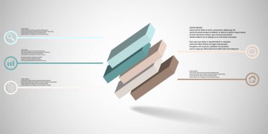Kabartmalı küp ile 3d illüstrasyon infografik şablonu beş kaydırılmış parçalar askew düzenlenmiş bölünmüş