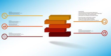 Kabartmalı küp ile üç boyutlu illüstrasyon infografik şablonu beş kaydırılmış parçalara bölünmüş