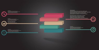 Kabartmalı küp ile üç boyutlu illüstrasyon infografik şablonu beş kaydırılmış parçalara bölünmüş