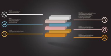 Kabartmalı küp altı kaydırılmış parçalara bölünmüş 3d illüstrasyon infografik şablonu