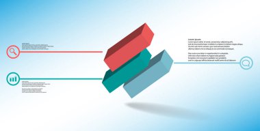 Kabartmalı küp ile 3d illüstrasyon infografik şablon üç kaydırılmış parçalar askew düzenlenmiş bölünmüş