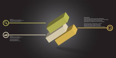 Kabartmalı küp ile 3d illüstrasyon infografik şablon üç kaydırılmış parçalar askew düzenlenmiş bölünmüş