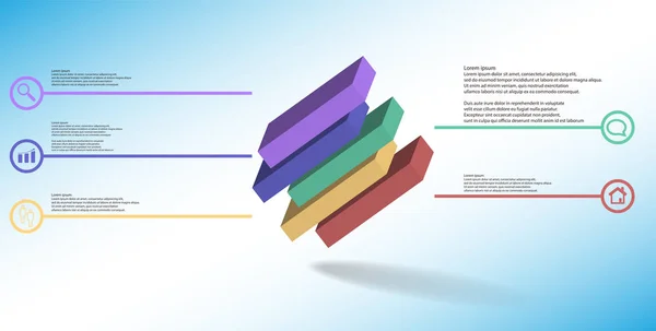 3D illustratie infographic sjabloon met reliëf kubus verdeeld over vijf verschoven onderdelen Askew gerangschikt — Stockvector