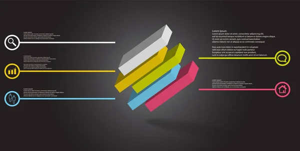 3D illustratie infographic sjabloon met reliëf kubus verdeeld over vijf verschoven onderdelen Askew gerangschikt — Stockvector