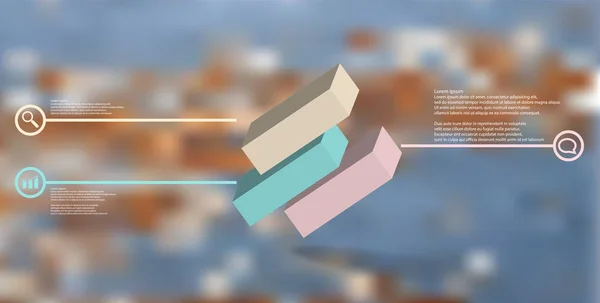 3D illustratie infographic sjabloon met reliëf kubus verdeeld over drie verschoven onderdelen Askew gerangschikt — Stockvector