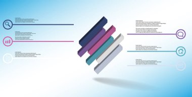 Kabartmalı küp ile 3d illüstrasyon infografik şablonu altı kaydırılmış parçalar askew düzenlenmiş bölünmüş