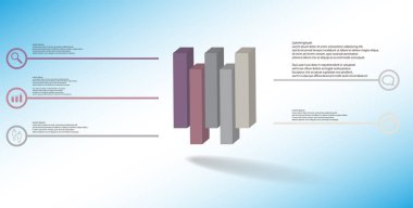 Kabartmalı küp dikey beş kaydırılmış parçalara bölünmüş 3d illüstrasyon infografik şablonu