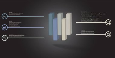 Kabartmalı küp dikey beş kaydırılmış parçalara bölünmüş 3d illüstrasyon infografik şablonu