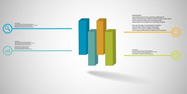 Kabartmalı küp dikey dört kaydırılmış parçalara bölünmüş 3d illüstrasyon infografik şablonu