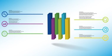 Kabartmalı küp dikey olarak altı kaydırılmış parçaya bölünmüş 3d illüstrasyon infografik şablonu