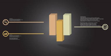 Kabartmalı küp dikey olarak üç kaydırılmış parçaya bölünmüş 3d illüstrasyon infografik şablonu