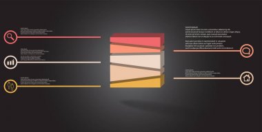 Kabartmalı küp üvel beş bölüme ayrılmış 3d illüstrasyon infografik şablonu