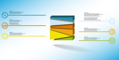 Kabartmalı küp üvel altı bölüme ayrılmış 3d illüstrasyon infografik şablonu