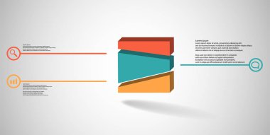 Kabartmalı küp rastgele üç bölüme bölünmüş 3d illüstrasyon infografik şablonu
