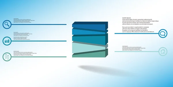 Modèle d'infographie d'illustration 3D avec cube en relief divisé aléatoirement en cinq parties — Image vectorielle