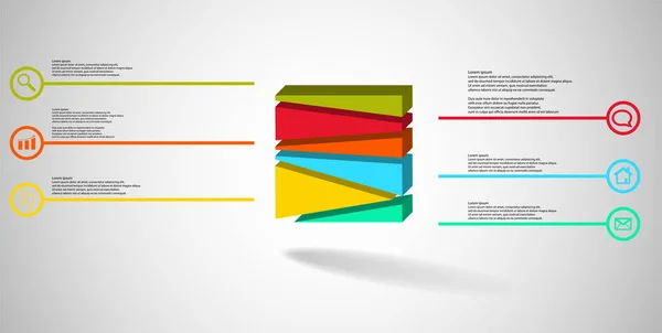 Modelo de infográfico de ilustração 3D com cubo em relevo dividido aleatoriamente em seis partes — Vetor de Stock