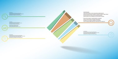 Kabartmalı küp askew düzenlenmiş ve dikey beş kaydırılmış parçalara bölünmüş 3d illüstrasyon infografik şablonu