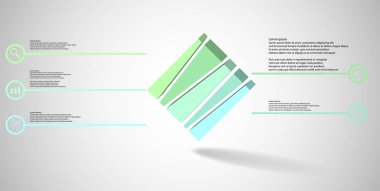 Kabartmalı küp askew düzenlenmiş ve dikey beş kaydırılmış parçalara bölünmüş 3d illüstrasyon infografik şablonu