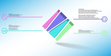 Kabartmalı küp askew düzenlenmiş ve dikey dört kaydırılmış parçalara bölünmüş 3d illüstrasyon infografik şablonu