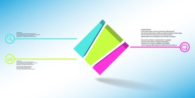 Kabartmalı küp askew düzenlenmiş ve dikey üç kaydırılmış parçalara bölünmüş 3d illüstrasyon infografik şablonu