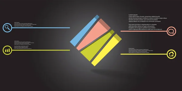 3D illustratie infographic sjabloon met reliëf kubus Askew gerangschikt en verticaal verdeeld over vier verschoven onderdelen — Stockvector