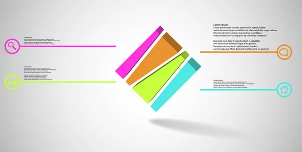 Modelo de infográfico de ilustração 3D com cubo gravado em relevo dispostas e verticalmente divididas em quatro partes deslocadas —  Vetores de Stock