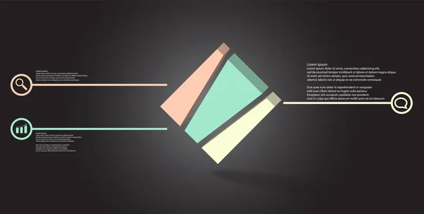 Modèle d'infographie d'illustration 3D avec cube en relief en biais disposé et divisé verticalement en trois parties décalées — Image vectorielle