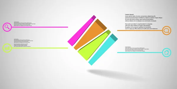 Modelo de infográfico de ilustração 3D com cubo gravado em relevo dispostas e verticalmente divididas em quatro partes deslocadas — Vetor de Stock