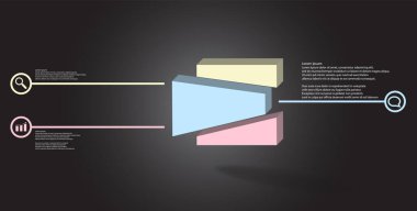 Kabartma küp rastgele üç parçaya bölünmüş 3d resimleme bilgi şablonu