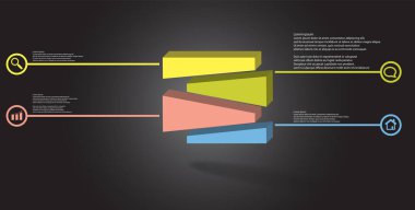 Kabartmalı küp rastgele dört parçaya bölünmüş 3d resimleme bilgi şablonu