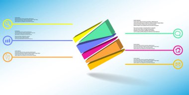 Kabartmalı küp rastgele altı parçaya bölünmüş 3d resimleme bilgi şablonu