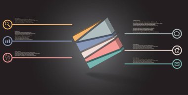 Kabartmalı küp rastgele altı parçaya bölünmüş 3d resimleme bilgi şablonu